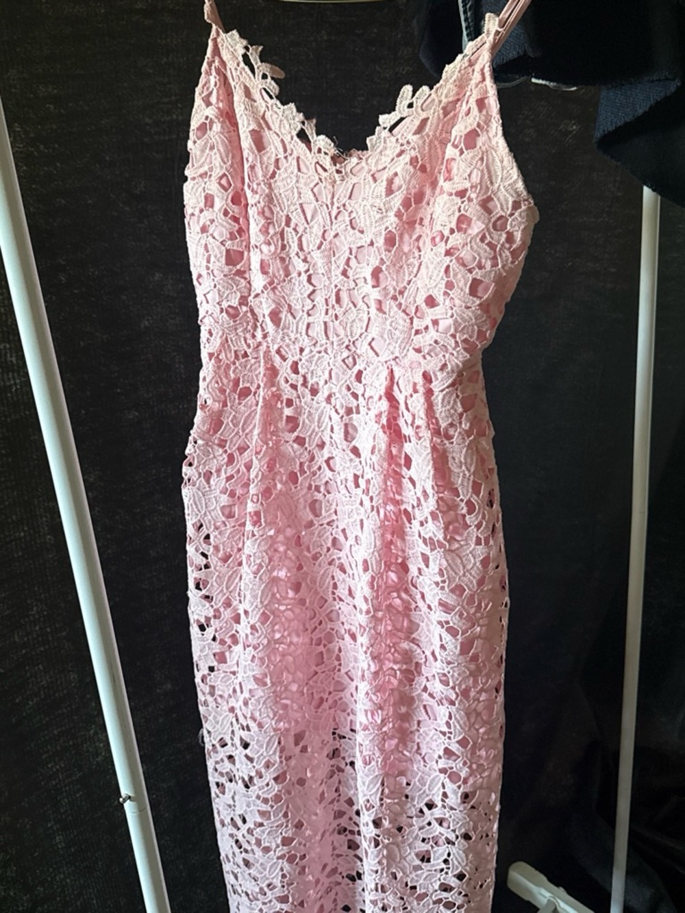 Astr Soft Pink Lace Maxi Dress with Spaghetti Straps